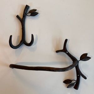 Rustic toilet paper holder and bathroom hook